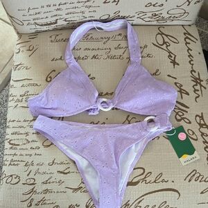 Halara Lilac Color Halter Top Two Piece Bikini Sz Large NWT
